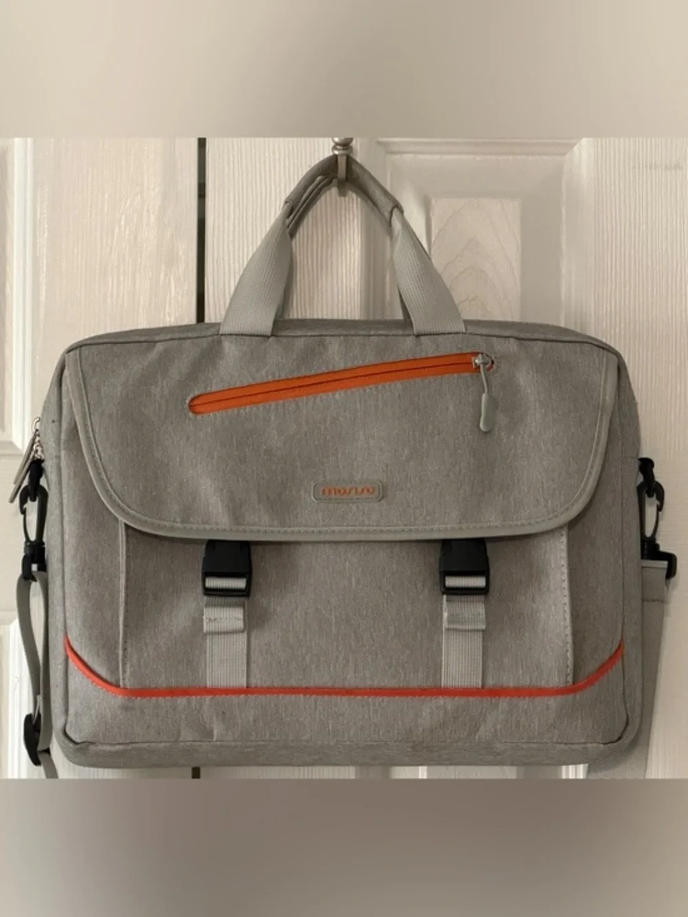 Mosiso 15” Laptop Messenger Bag Gray Orange Padded Shoulder Briefcase Case